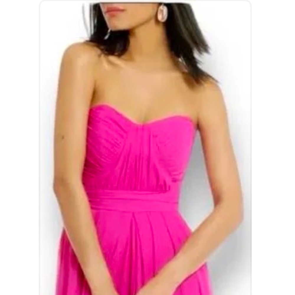 Badgley Mischka Purple Pink Fluorescent Strapless Chiffon Sweetheart Dress